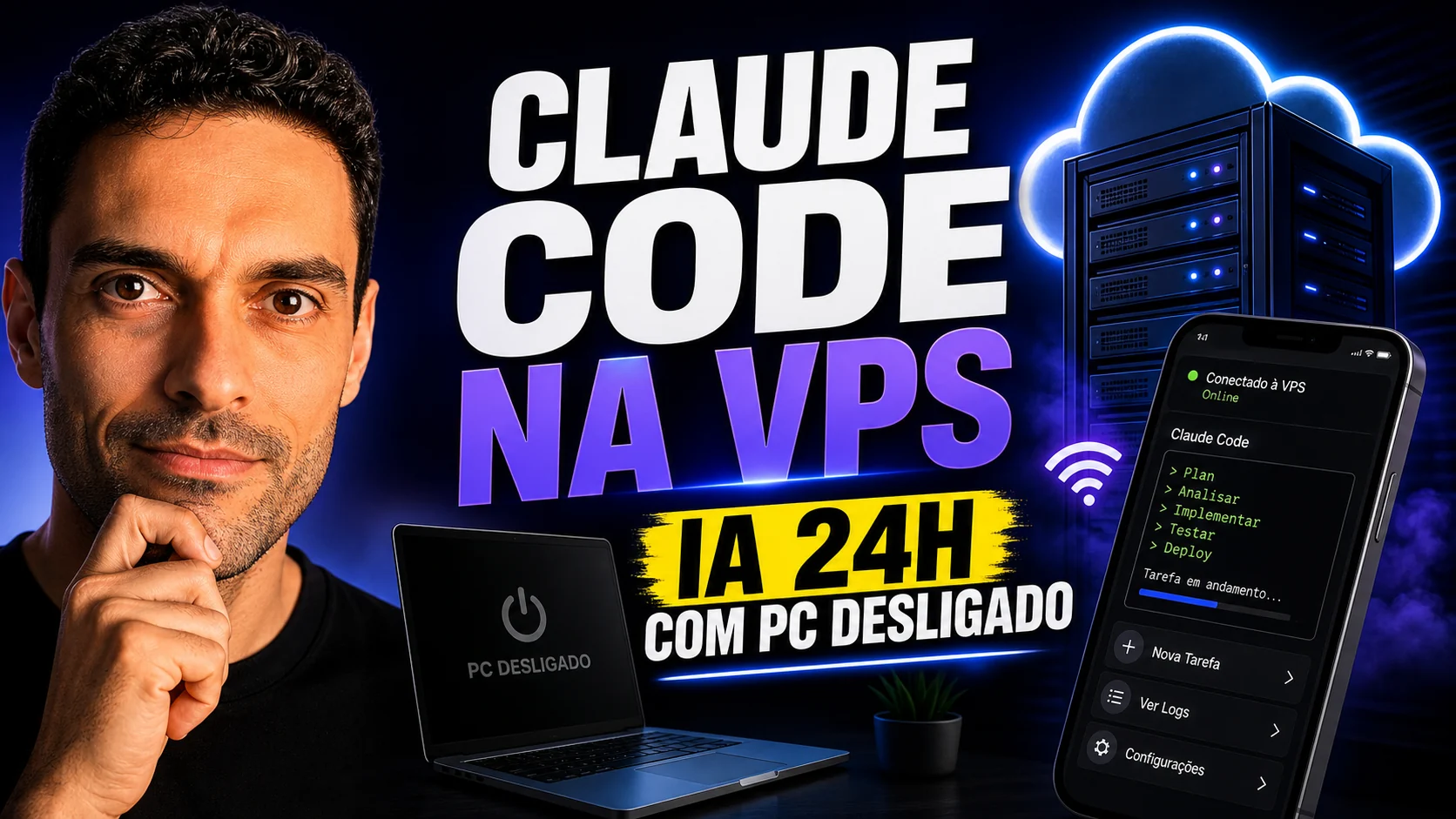 Claude Code rodando em uma VPS 24 horas por dia com computador desligado